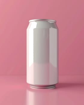A simple, clean-lined white beverage can stands out against a vibrant pink background, creating a striking and visually appealing product shot