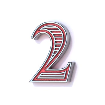 Red silver festive font Number 2 TWO 3D rendering illustration isolated on white background