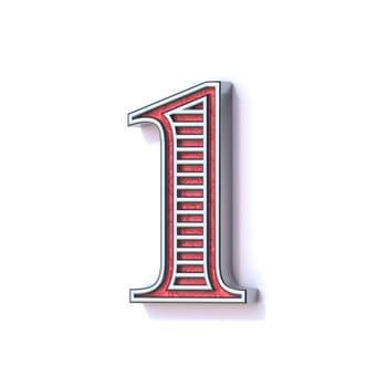 Red silver festive font Number 1 ONE 3D rendering illustration isolated on white background