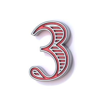 Red silver festive font Number 3 THREE 3D rendering illustration isolated on white background