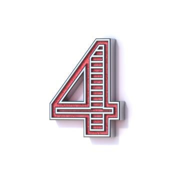 Red silver festive font Number 4 FOUR 3D rendering illustration isolated on white background