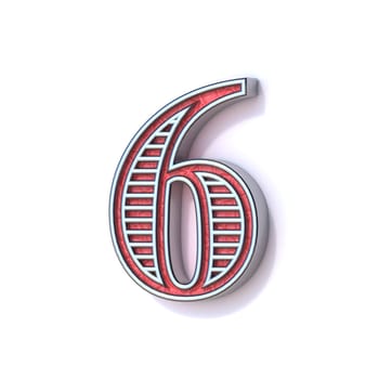 Red silver festive font Number 6 SIX 3D rendering illustration isolated on white background