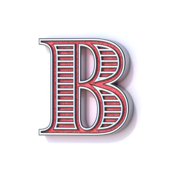 Red silver festive font Letter B 3D rendering illustration isolated on white background