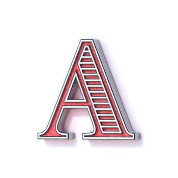 Red silver festive font Letter A 3D rendering illustration isolated on white background