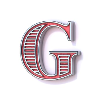 Red silver festive font Letter G 3D rendering illustration isolated on white background