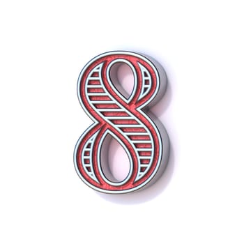 Red silver festive font Number 8 EIGHT 3D rendering illustration isolated on white background