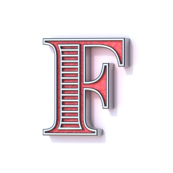Red silver festive font Letter F 3D rendering illustration isolated on white background