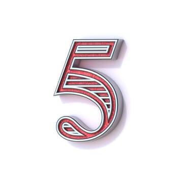 Red silver festive font Number 5 FIVE 3D rendering illustration isolated on white background