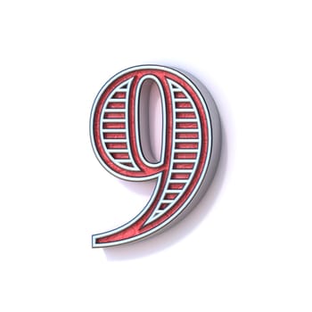 Red silver festive font Number 9 NINE 3D rendering illustration isolated on white background