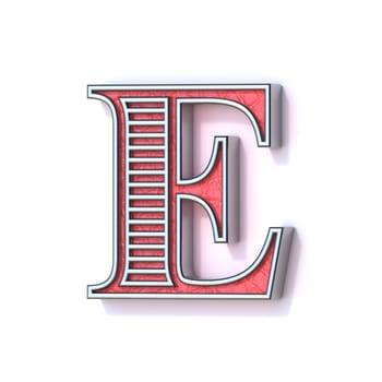 Red silver festive font Letter E 3D rendering illustration isolated on white background