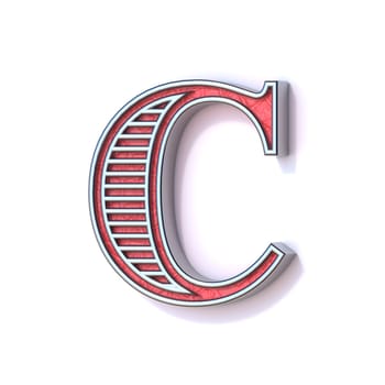 Red silver festive font Letter C 3D rendering illustration isolated on white background