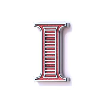 Red silver festive font Letter I 3D rendering illustration isolated on white background