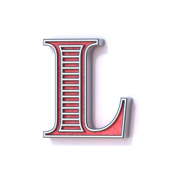 Red silver festive font Letter L 3D rendering illustration isolated on white background