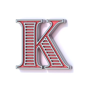 Red silver festive font Letter K 3D rendering illustration isolated on white background