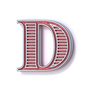 Red silver festive font Letter D 3D rendering illustration isolated on white background