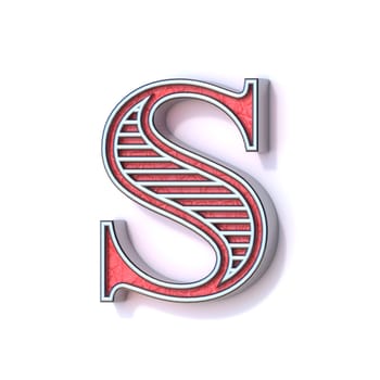 Red silver festive font Letter S 3D rendering illustration isolated on white background