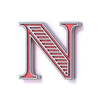 Red silver festive font Letter N 3D rendering illustration isolated on white background