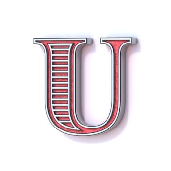 Red silver festive font Letter U 3D rendering illustration isolated on white background
