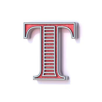 Red silver festive font Letter T 3D rendering illustration isolated on white background