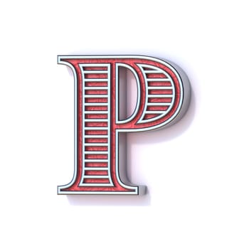Red silver festive font Letter P 3D rendering illustration isolated on white background