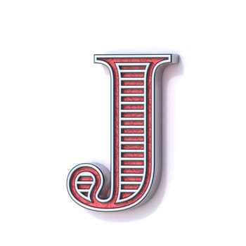 Red silver festive font Letter J 3D rendering illustration isolated on white background