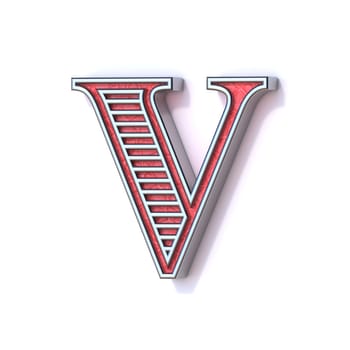 Red silver festive font Letter V 3D rendering illustration isolated on white background