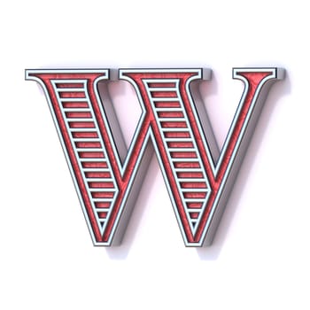 Red silver festive font Letter W 3D rendering illustration isolated on white background