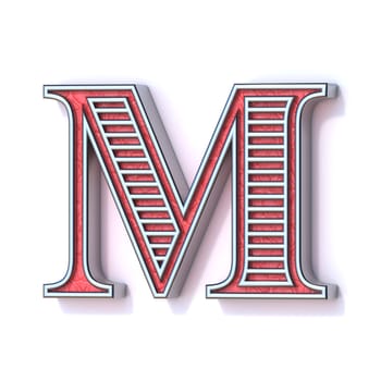 Red silver festive font Letter M 3D rendering illustration isolated on white background