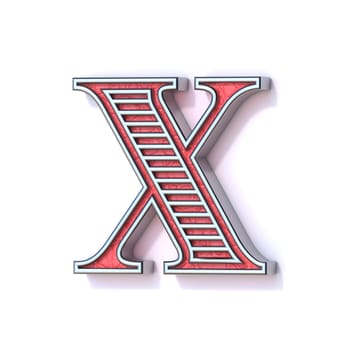 Red silver festive font Letter X 3D rendering illustration isolated on white background