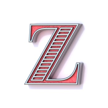 Red silver festive font Letter Z 3D rendering illustration isolated on white background