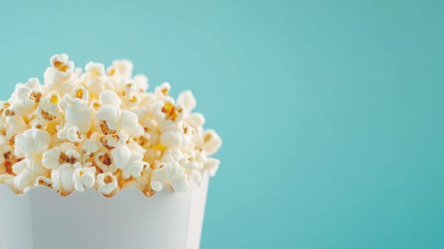 Popcorn in paper cup on pristine solid color background, fun party concept, AI Generated
