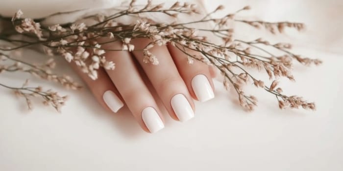 Elegant manicure closeup with neutral color nail polish, quiet luxury style, AI generated