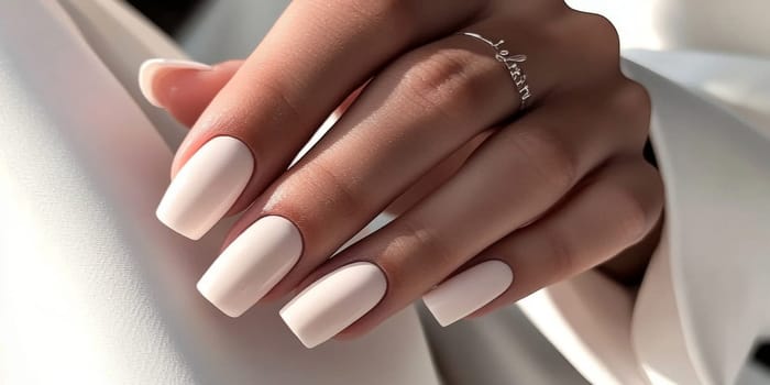 Elegant manicure closeup with neutral color nail polish, quiet luxury style, AI generated