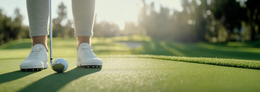 Golf ball in motion on lush green course during sunny day, action concept, AI generated