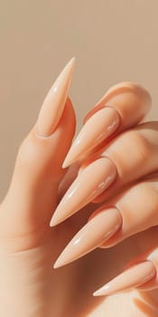 Elegant manicure closeup with neutral color nail polish, quiet luxury style, AI generated