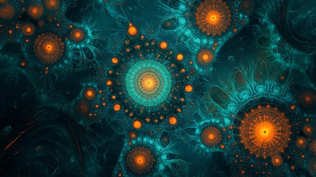 A mesmerizing teal psychedelic texture adorned with dark prismatic blue accents, creating an intense and visually captivating effect. The intricate patterns and vibrant colors evoke a sense of movement and energy, making it a striking and dynamic composition.