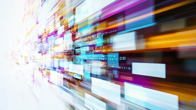 A striking digital artwork enhanced with Dolby Vision, showcasing intricate digital glitch effects and interlacing post stamps. The design incorporates programme code typing, blockchain development, and shattering visuals, all set against a clean white background. This high-quality artwork captures the essence of modern technology and digital transformation, with Dolby upscaling enhancing every detail.