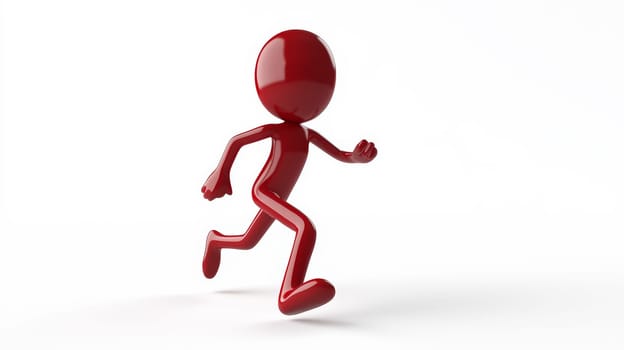 A high-resolution 3D rendering of a stickman in a dynamic running posture, featuring a bold red design set against a clean white background. This highly detailed and high-quality image embodies energy, movement, and modern simplicity.
