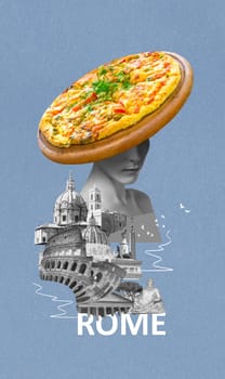 Rome famous landmarks collage. The modern art design from best views of Rome, Italy at Europe.