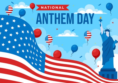 National Anthem Day Vector Illustration on March 3 Featuring the United States of America Flag in a National Holiday Flat Cartoon Background Design