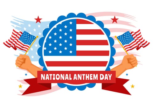 National Anthem Day Vector Illustration on March 3 Featuring the United States of America Flag in a National Holiday Flat Cartoon Background Design
