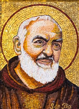 RAVENNA, ITALY - JUNE 12, 2024: the mosaic of Father Pius - Padre Pio -  in the church of Santa Maria Maddalena
