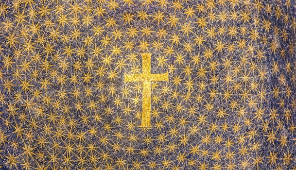 Ravenna, Italy - 12 June 2024, Galla Placidia Mausoleum interior. Ancient mosaic, vintage decoration