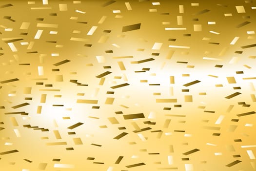 Falling confetti on blurred gradient golden abstract background vector illustration. Holographic yellow trendy graphic design for greeting card banner poster event celebration flyer party invitation