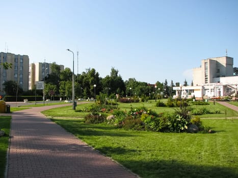 Resort village Naroch, buildings and courtyards and streets in the village.