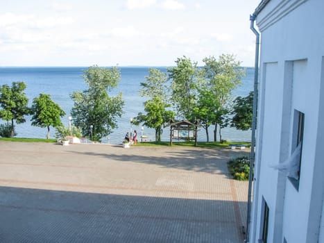 Resort village Naroch, buildings and courtyards and streets in the village.