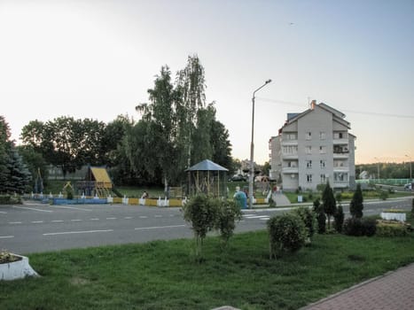 Resort village Naroch, buildings and courtyards and streets in the village.