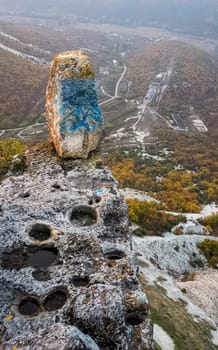 Rocks in Crimea. The rocks of the rocks of Crimea. The output of limestone sediment