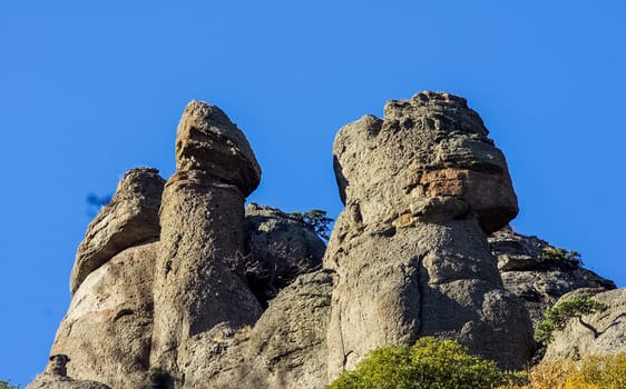 Rocks in Crimea. The rocks of the rocks of Crimea. The output of limestone sediment
