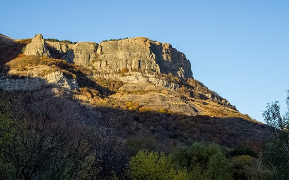 Rocks in Crimea. The rocks of the rocks of Crimea. The output of limestone sediment